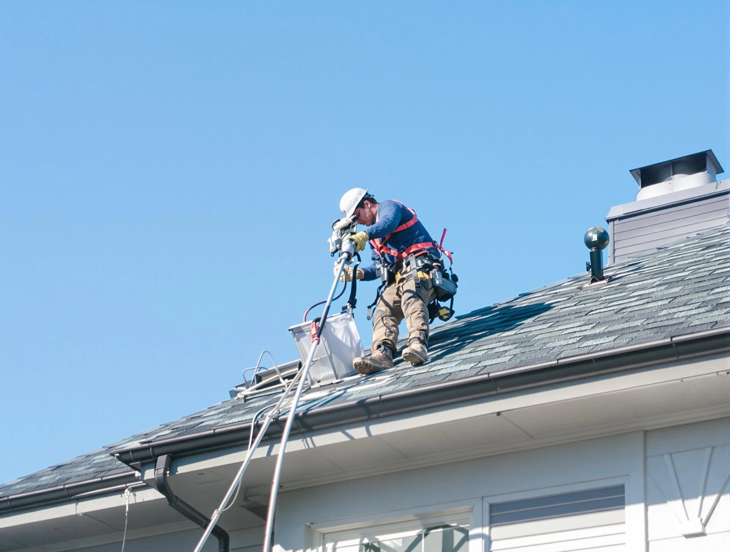 Saratoga Springs Dryer Vent Cleaning certified technician cleaning a roof-mounted dryer vent system in Saratoga Springs
