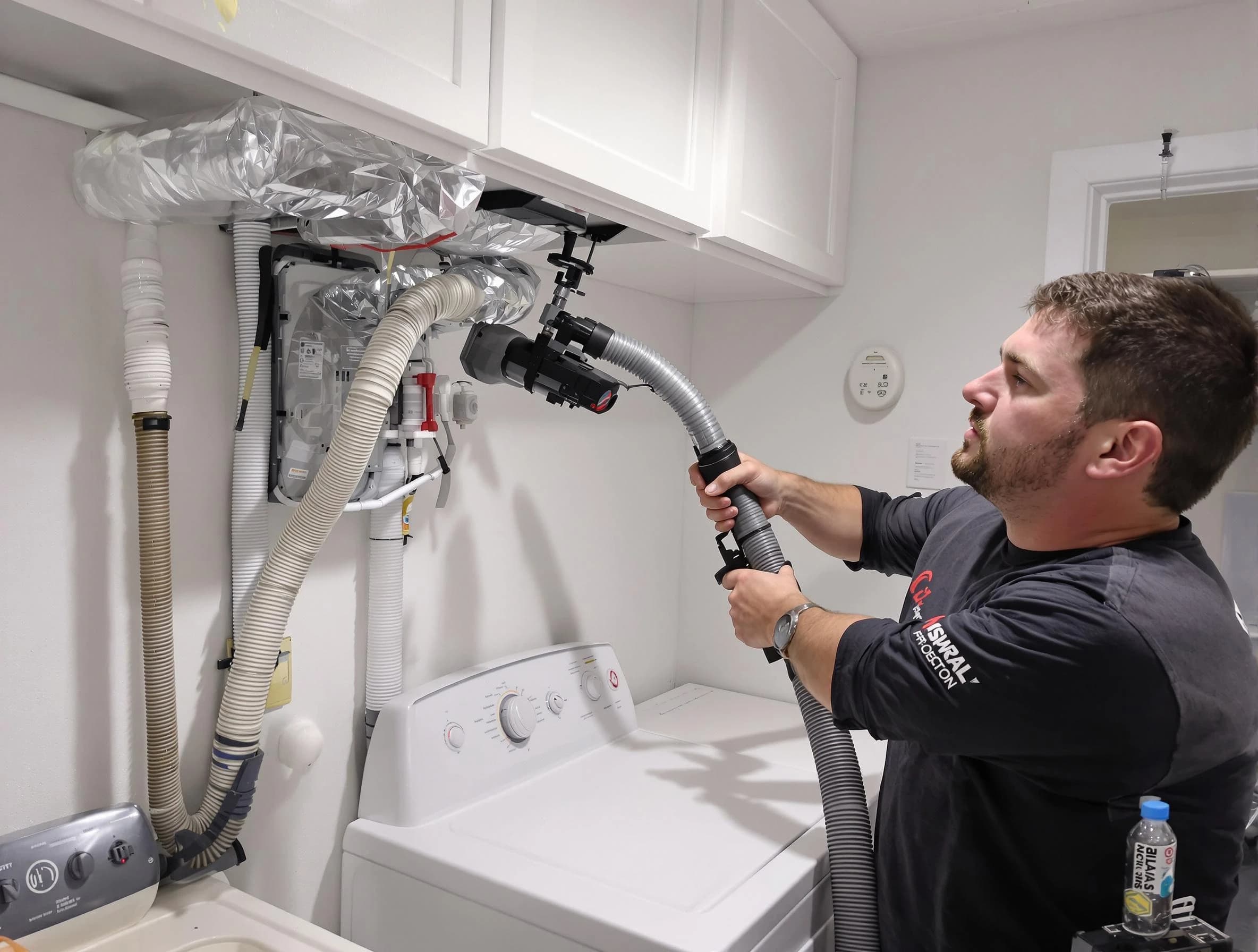 Saratoga Springs Dryer Vent Cleaning certified technician performing safety-focused gas dryer vent cleaning in Saratoga Springs