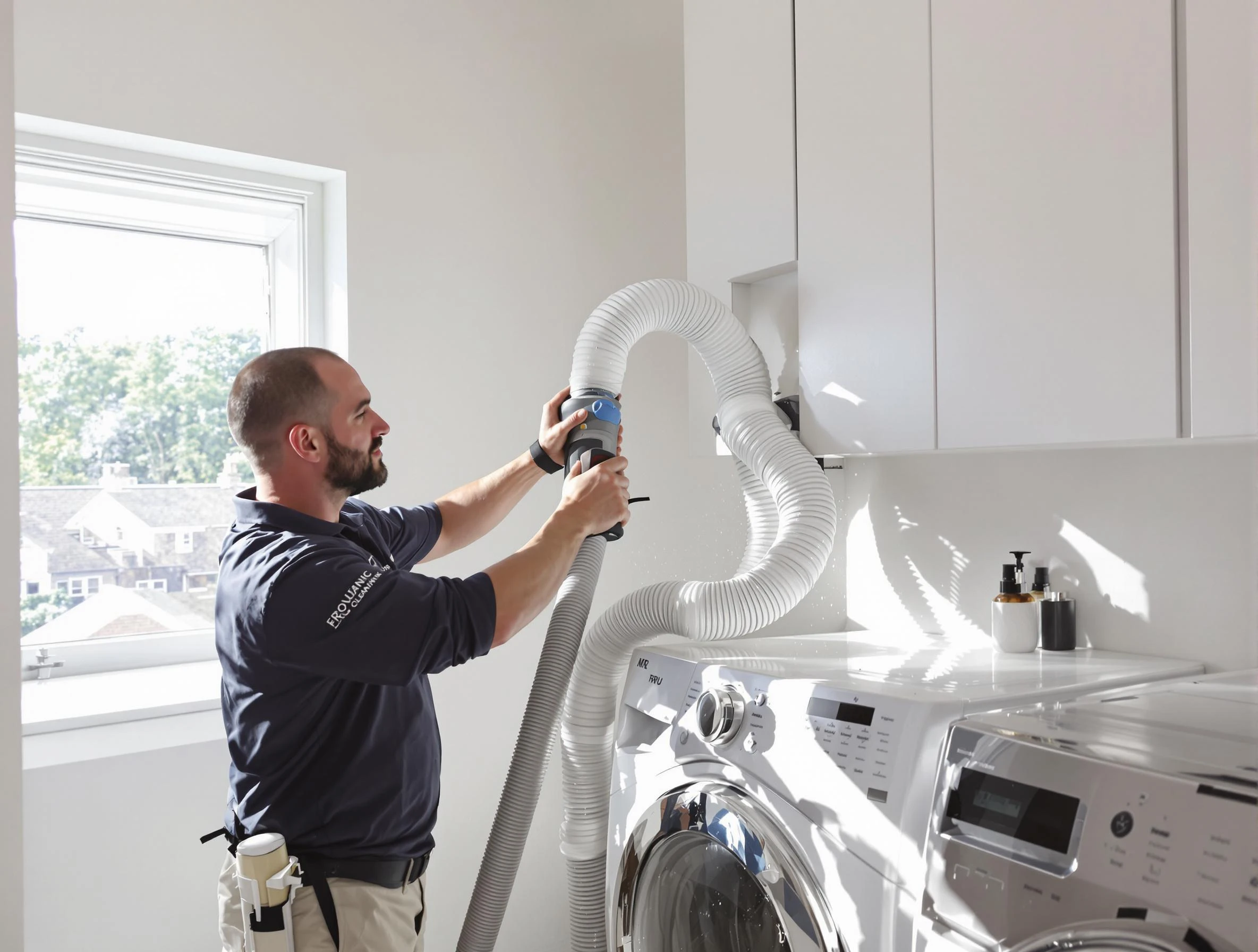 Certified Saratoga Springs Dryer Vent Cleaning technician performing dryer vent cleaning in Saratoga Springs