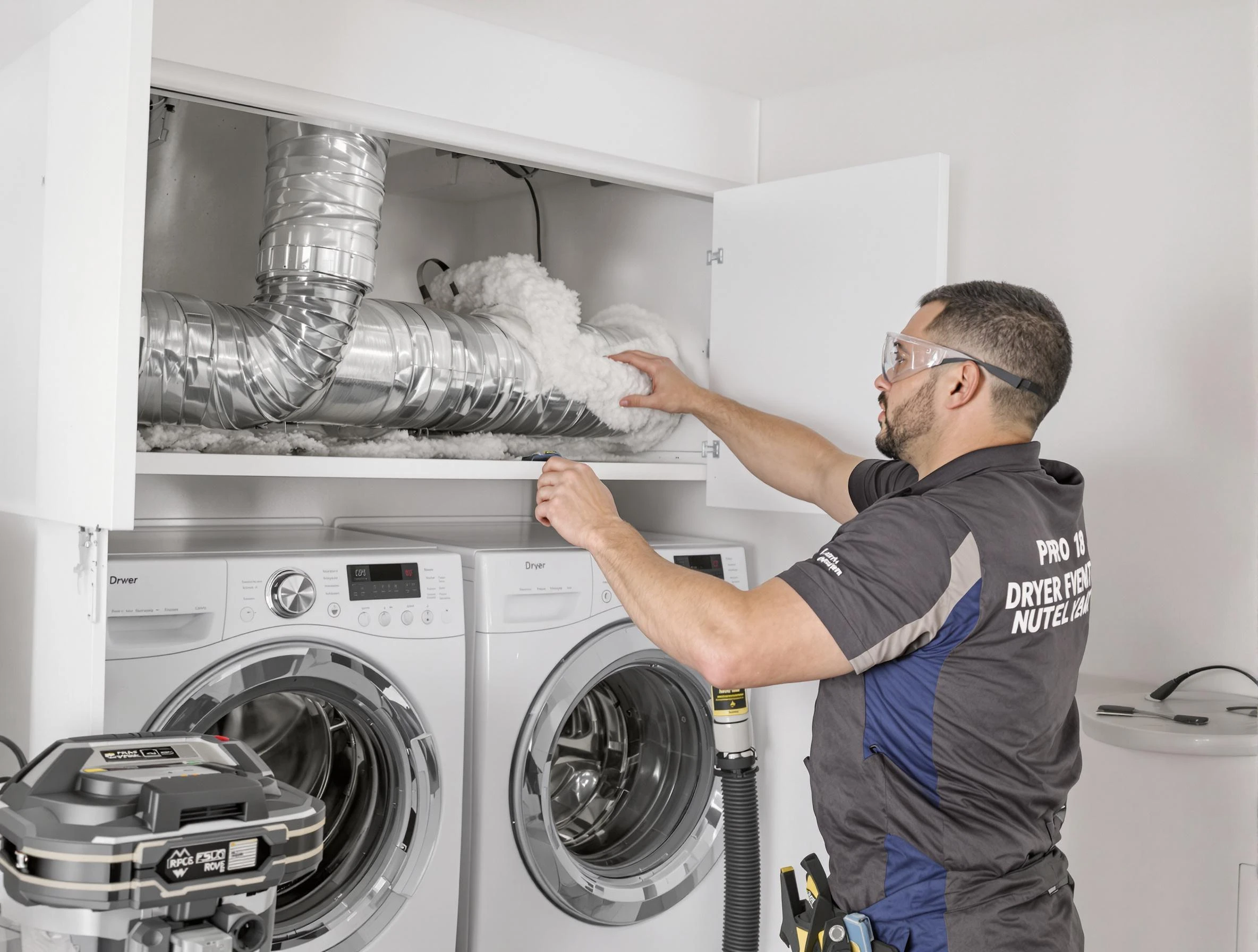 Saratoga Springs Dryer Vent Cleaning certified technician performing specialized gas dryer vent cleaning in Saratoga Springs